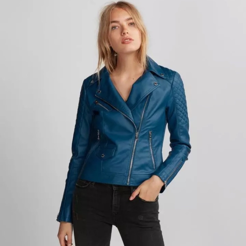 Express faux blue leather jacket